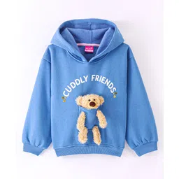 Little Kangaroos Full Sleeves Drop Shoulder Hoodie with Teddy Applique - Royal Blue-picture-28