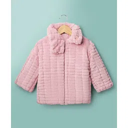 Little Kangaroos Full Sleeves Solid Color Winter Jacket with Fur Detailing - Pink-picture-37