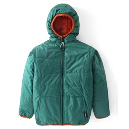 Little Kangaroos Full Sleeves Solid Colored Quilted Winter Reversible  Jacket - Green-picture-18