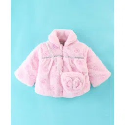 Little Kangaroos Full Sleeves Solid Colored Winter Jacket with Sling Bag - Pink-picture-15