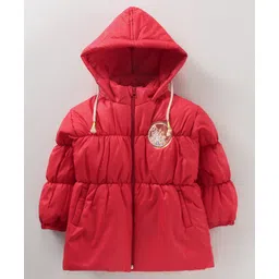 Little Kangaroos Full Sleeves Solid Hooded Quilted Jacket - Red-picture-23