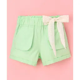 Little Kangaroos Mid Thigh Length Shorts with Bow Solid Color - Green-picture-11