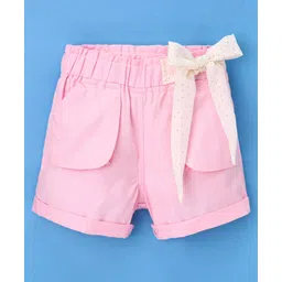 Little Kangaroos Mid Thigh Length Shorts with Bow Solid Color - Pink-picture-12