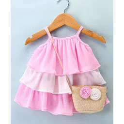 Little Kangaroos Sleeveless Layered Party Top with Sling Bag Floral Applique - Pink-picture-16