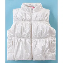 Little Kangaroos Woven Sleeveless Solid Droop Shoulder Quilted Jacket - Cream-picture-25