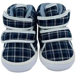 little legs Navy Blue Checked Velcro Booties for Kids.-picture-21