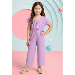 Little Marine Cotton Blend Knit Cap Sleeves Solid Textured Jumpsuit - Lavender-picture-17