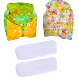 little monkeys Printed Reusable Washable Baby 2 Cloth Diaper with 2 Charcoal Bamboo Insert (Sky Blue and Yellow) For 0-36 Months Baby - S - M (4 Pieces)-picture-3