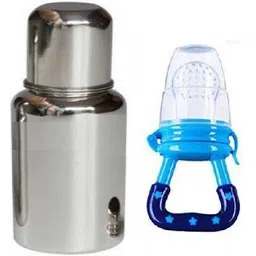 little monkeys Stainless Steel silver Baby Feeding Bottle for Milk Easy to Hold Design 304 Food Grade Silicon Nipple With Fruit Feeder, 250 ml - 250 ml (Silver) (pink) - 20 ml-picture-7