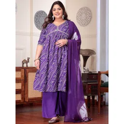 Little More By Stylum Bandhani Printed V-Neck Three-Quarter Sleeves Kurta Set-picture-20