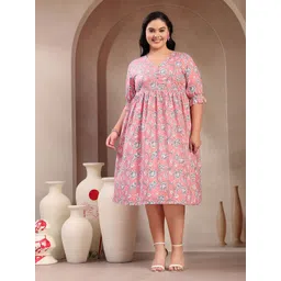 Little More By Stylum Floral Printed V-Neck Fit & Flare Cotton Dress-picture-21