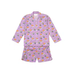 Little Musketeer Girls Blue & Purple Set of 2 Printed Cotton Night suit-picture-10