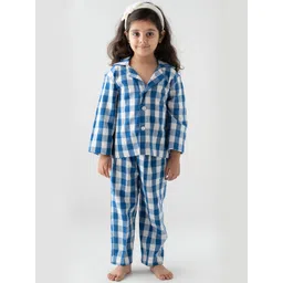 Little Musketeer Girls Blue & White Checked Night Suit-picture-27