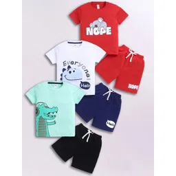 LITTLE NINJA Boys Pack Of 3 Printed Pure Cotton T-Shirts With Shorts-picture-23