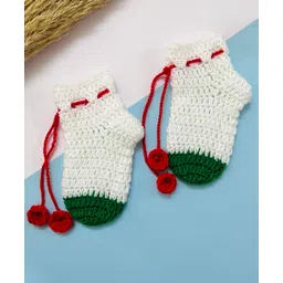 Little Peas Christmas Theme Tassel Embellished Colour Blocked Crochet Socks - White & Dark Green-picture-13