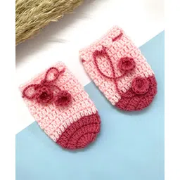 Little Peas Colour Blocked Handmade Crochet Mittens - Peach & Black-picture-18