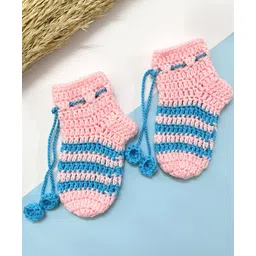 Little Peas Striped & Tassels Detailed Handmade Crochet Socks - Peach & Light Blue-picture-21