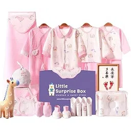 Little Surprise Box 22 Pcs Pink Penguin All-Season Gift Hamper | Newborn Baby Girl/Boy Premium Gift Box | Baby Essentials Set (0–12 Months)-picture-25