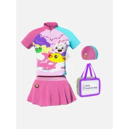 Little Surprise Box Kids Pink & Mint Green Printed T-Shirt, Skirt, Swim Cap with Swim bag-picture-14