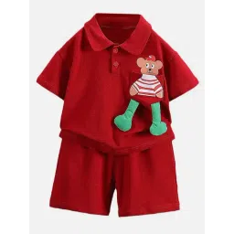 Little Surprise Box Unisex Red Patch Work Shorts Set-picture-22