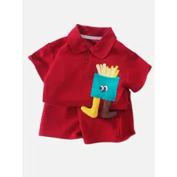 Little Surprise Box Unisex Red Patch Work Shorts Set-picture-24