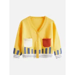 Little Surprise Box Yellow Printed Full Sleeves Cardigan image 1