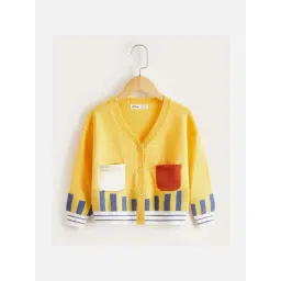 Little Surprise Box Yellow Printed Full Sleeves Cardigan image 5