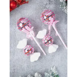 Little Surprise Box LLP 4Pcs Pink Shiny Disco Themed Christmas Tree Ornaments-picture-31