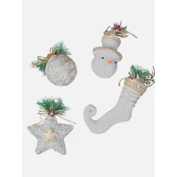 Little Surprise Box LLP 4Pcs White Glitter Jute Elf Themed Christmas Tree Ornaments-picture-41