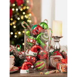 Little Surprise Box LLP 70Pcs Red & Green Printed Elf Hat Themed Christmas Tree Decor-picture-21