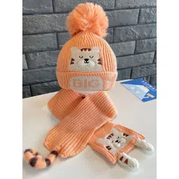 Little Surprise Box LLP Kids Orange Woven Woolen Cap & Muffler-image-41