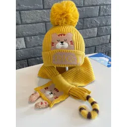 Little Surprise Box LLP Kids Yellow Bear Woven Woolen Muffler With Cap-picture-37