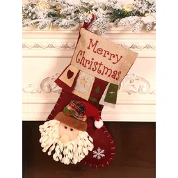 Little Surprise Box LLP Red & Beige Bunting Stocking Santa Christmas Festive Decor-picture-18