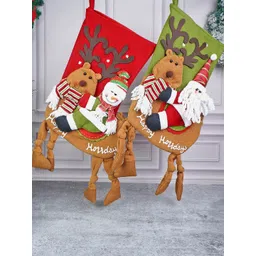 Little Surprise Box LLP Set Of 2 Red & Green Knot Leg Christmas Stockings-picture-17