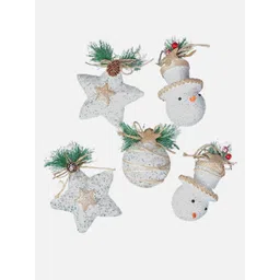 Little Surprise Box LLP Set Of 5 White Glitter Jute Christmas Tree Ornaments image 1