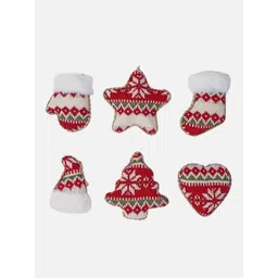 Little Surprise Box LLP Set Of 6 Red Knitted Snowflakes Themed Christmas Tree Ornaments-picture-18