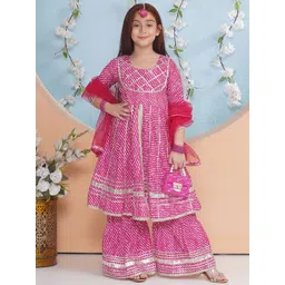 Little Zing Girls Leheriya Printed Cotton A-Line Kurta with Sharara & Dupatta-picture-18