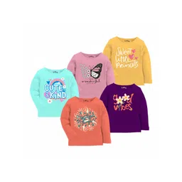 LITWAY Girls Pack of 5 Typography Printed Round Neck Cotton T-shirts-picture-20