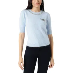 Liu Jo Light Blue Embellished Regular Fit Sweater-picture-46