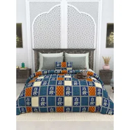 Living Roots Blue 300 TC Cotton King Bedsheet with 2 Pillow Covers-picture-21