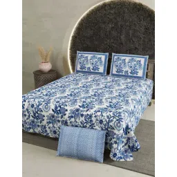 Living Roots Blue 300 TC Cotton King Bedsheet with 2 Pillow Covers-picture-16