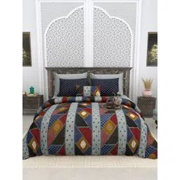 LIVING ROOTS Blue & Grey Geometric Pure Cotton 300 TC King Bedsheet with 2 Pillow Covers-picture-30