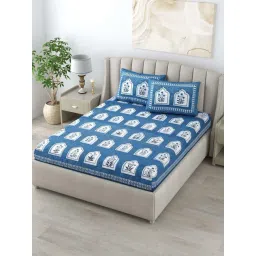 Living Roots Blue Cotton 160 TC King Bedsheet with 2 Pillow Covers-picture-13