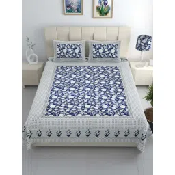 Living Roots Blue Viscose 210 TC Double Bedsheet with 2 Pillow Covers-picture-12