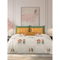 LIVING ROOTS Brown & Red Floral 210 TC King Bedsheet with 2 Pillow Covers-picture-12