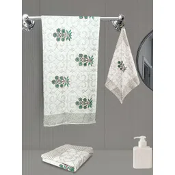 LIVING ROOTS Green 3 Pieces Block Printed 210 GSM Waffle Cotton Soft & Absorbent Towel Set-picture-39