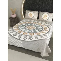 LIVING ROOTS Grey & Brown Floral Cotton 210 TC King Bedsheet with 2 Pillow Covers-picture-16