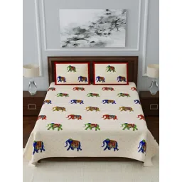 Living Roots Multicolor Jaipuri Printed Cotton Bed Sheet with 2 Pillow Cover-picture-27