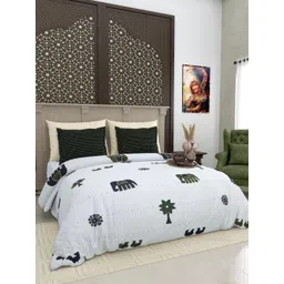 LIVING ROOTS White & Black Ethnic Motifs 210 TC King Bedsheet with 2 Pillow Covers-picture-10