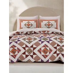 LIVING ROOTS White & Blue Geometric Cotton 300 TC Super King Bedsheet With 2 Pillow Covers-picture-23